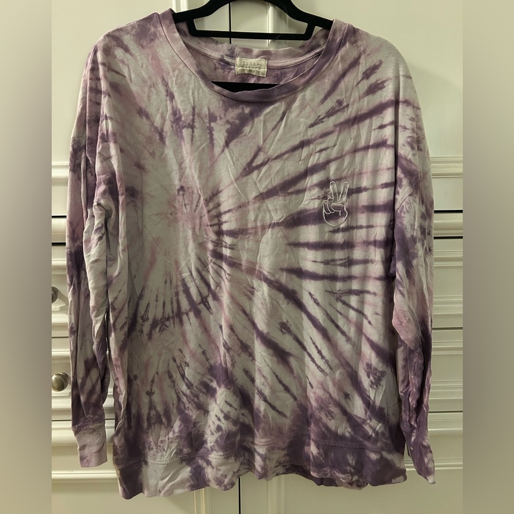 Urban Renewal Purple Tie-Dye Long Sleeve Top with “hang ten”